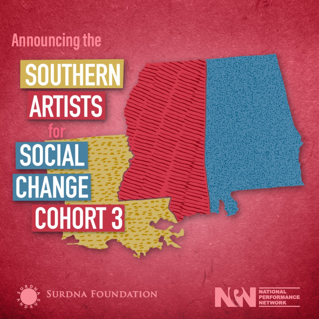 NPNarts's tweet photo. NPN is thrilled to introduce the Southern Artists for Social Change Cohort 3! 

Funded by @Surdna_Fndn, this award provides $25K grants to artists and culture bearers of color engaging in social change in Alabama, Louisiana, and Mississippi.

https://t.co/1Mwh4B0pc8 https://t.co/0EZ6ILZfxe