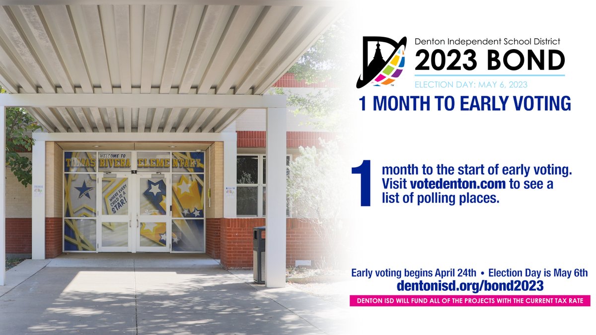 We are one month away from the start of early voting for the May elections. Registration for those elections ends on April 6th. You can visit votedenton.com for more information and to see a list of where to vote.