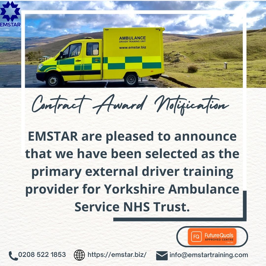 EmstarUK's tweet photo. #EMSTAR are pleased to announce that we have been selected as the primary external driver training provider for Yorkshire Ambulance Service NHS Trust.

If you'd like to join our team please contact us at info@emstartraining.com or call 0208 522 1853. https://t.co/CzBLkotREU
