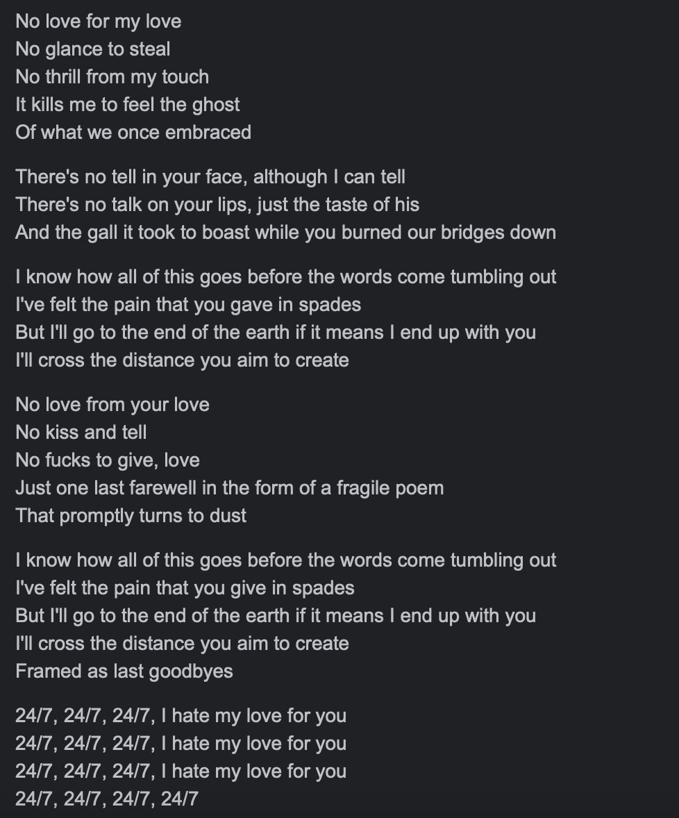 sclpeladmission's tweet photo. the most living in my mind rent free 4 years later thing about this is not "fucks" instead of "fucked", it's the fact that it means that he knows what half of us are reading  into his lyrics and he still wrote half of barriers and all of the heaven EP with those lyrics https://t.co/dePXXuP3eb