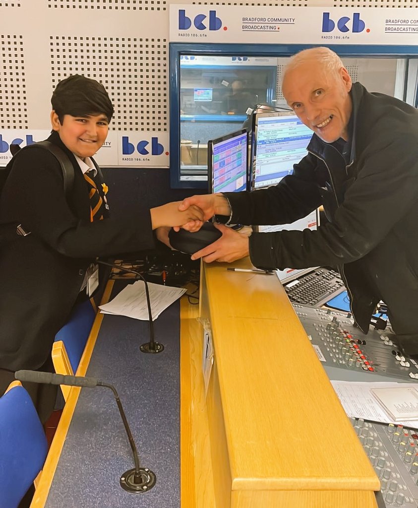 CarltonBolling's tweet photo. The winner of the #internetsaferday competition, Bilal in year 7, visited @bcbradio to talk about his winning rap entry live on radio. The rap 'think before you click' will be available to listen to online. Well done Bilal, you really are super talented. #carltonedge #ambition https://t.co/In1SVipuZn