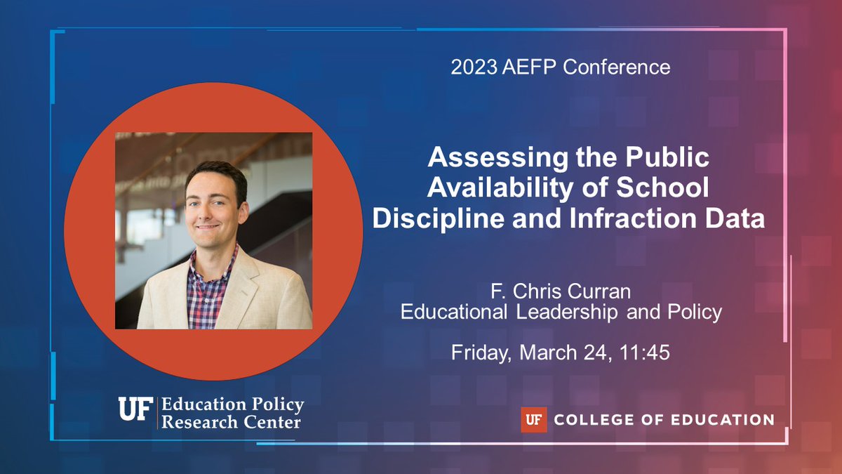 Upcoming at #AEFP2023, <a href="/UF_EdPolicy/">UF Ed Policy Research Center</a> Director <a href="/fchriscurran/">F. Chris Curran</a> shares work in collaboration with graduate students <a href="/TiffanyTanEd/">Tiffany Tan</a> <a href="/lelydeyvis/">Lelydeyvis Boza</a> <a href="/harris_k8/">Kate Harris - Walls, Ph.D</a>