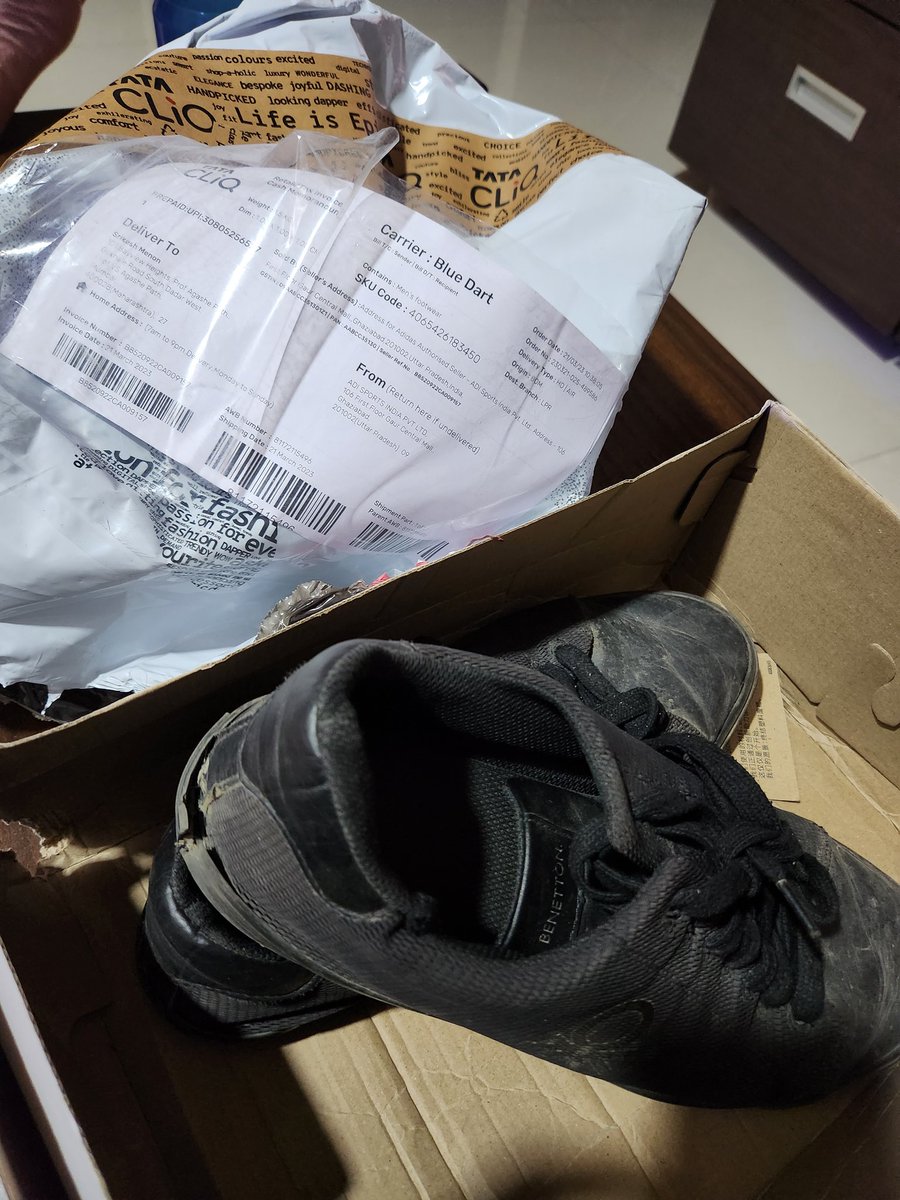 TigerEyeSri's tweet photo. @TataCLiQ had ordered addidas running shoes and got used torn shoes. Now struggling to get it exchanged with the product I originally ordered. Hope to get some help from TataCLiQ. See photos @RNTata2000 https://t.co/PRSigCwoHa