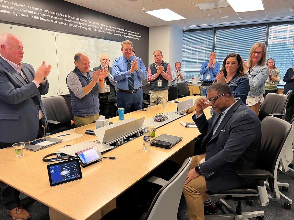 erniesuggs's tweet photo. THE MOMENT:
On March 23, 2023, for the first time in 155 years, the @ajc hired a Black man -  @AJCLeroyChapman - to become Editor-in-Chief. Blessed to have witnessed this moment in history. I've never been prouder to be associated with this fine organization.
Good Luck Leroy https://t.co/ia7xPv3EJi