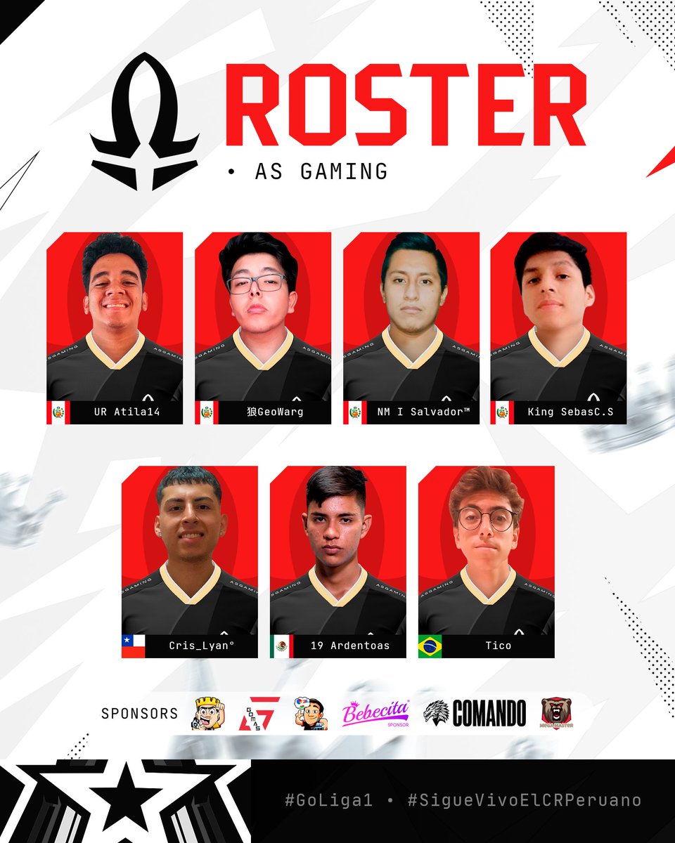 Liga 1 CR • Perú (@liga1_crperu) on Twitter photo 💫𝐀𝐒 𝐆𝐀𝐌𝐈𝐍𝐆💫
El gran AS con un roster reforzado buscan conquistar la cima de esta edición, prepárense que se vienen con todo🤓
𝐉𝐮𝐠𝐚𝐝𝐨𝐫𝐞𝐬:
🇵🇪 <a href="/Atila14_17/">Atila 14</a>
🇵🇪 <a href="/Geo_Alexiss/">Geo狼</a>
🇵🇪 <a href="/SalvaCr26/">Salvador 💪🏽</a>
🇵🇪 <a href="/S05Sebas/">SebasC.S❣</a>
🇨🇱 <a href="/CrisLyan0/">crís_lчαn🇨🇱</a>
🇲🇽<a href="/ardentoas191/">STMN Ardentoas</a>
🇧🇷 <a href="/TicoRoyale/">Tico Royale</a>
#GoLiga1 💫𝐀𝐒 𝐆𝐀𝐌𝐈𝐍𝐆💫
El gran AS con un roster reforzado buscan conquistar la cima de esta edición, prepárense que se vienen con todo🤓
𝐉𝐮𝐠𝐚𝐝𝐨𝐫𝐞𝐬:
🇵🇪 <a href="/Atila14_17/">Atila 14</a>
🇵🇪 <a href="/Geo_Alexiss/">Geo狼</a>
🇵🇪 <a href="/SalvaCr26/">Salvador 💪🏽</a>
🇵🇪 <a href="/S05Sebas/">SebasC.S❣</a>
🇨🇱 <a href="/CrisLyan0/">crís_lчαn🇨🇱</a>
🇲🇽<a href="/ardentoas191/">STMN Ardentoas</a>
🇧🇷 <a href="/TicoRoyale/">Tico Royale</a>
#GoLiga1