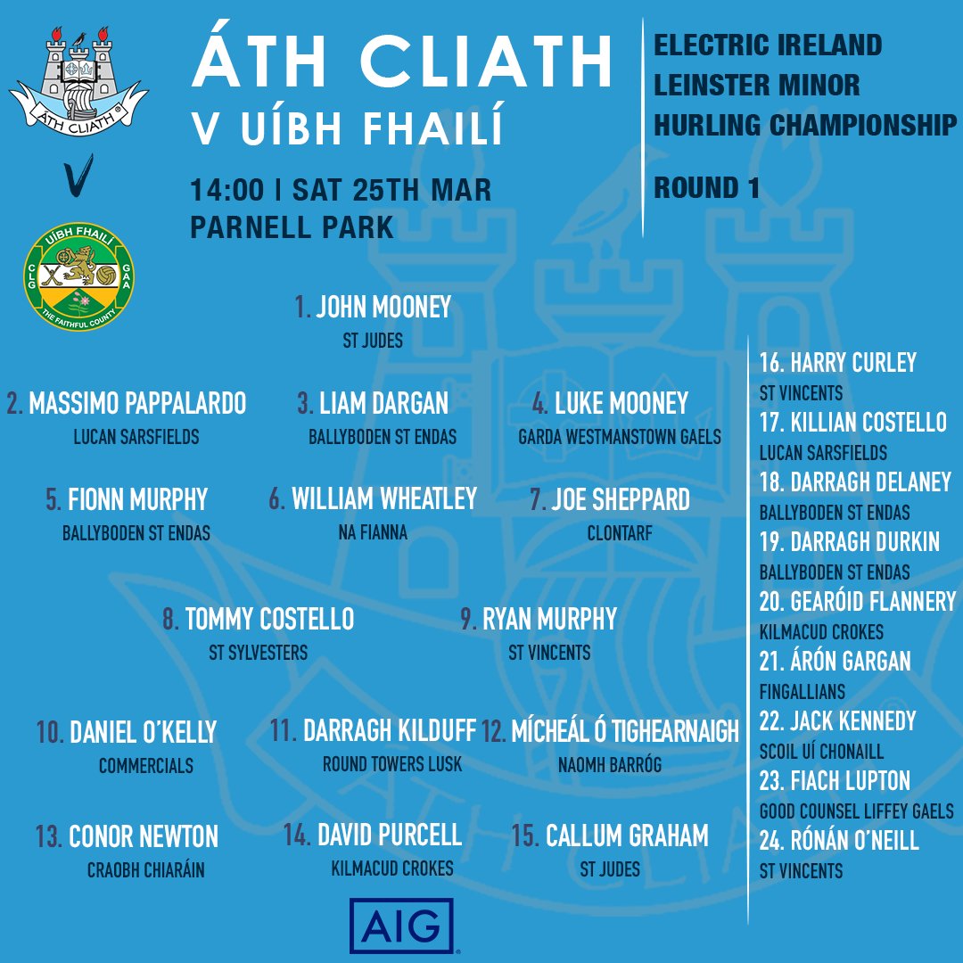 DubGAAOfficial's tweet photo. Dublin Minor Hurling manager Collie Maher has named his panel for Saturday's Leinster Championship Round 1 meeting with Offaly at Parnell Park 👕

#UpTheDubs https://t.co/qTJamSjZ2r