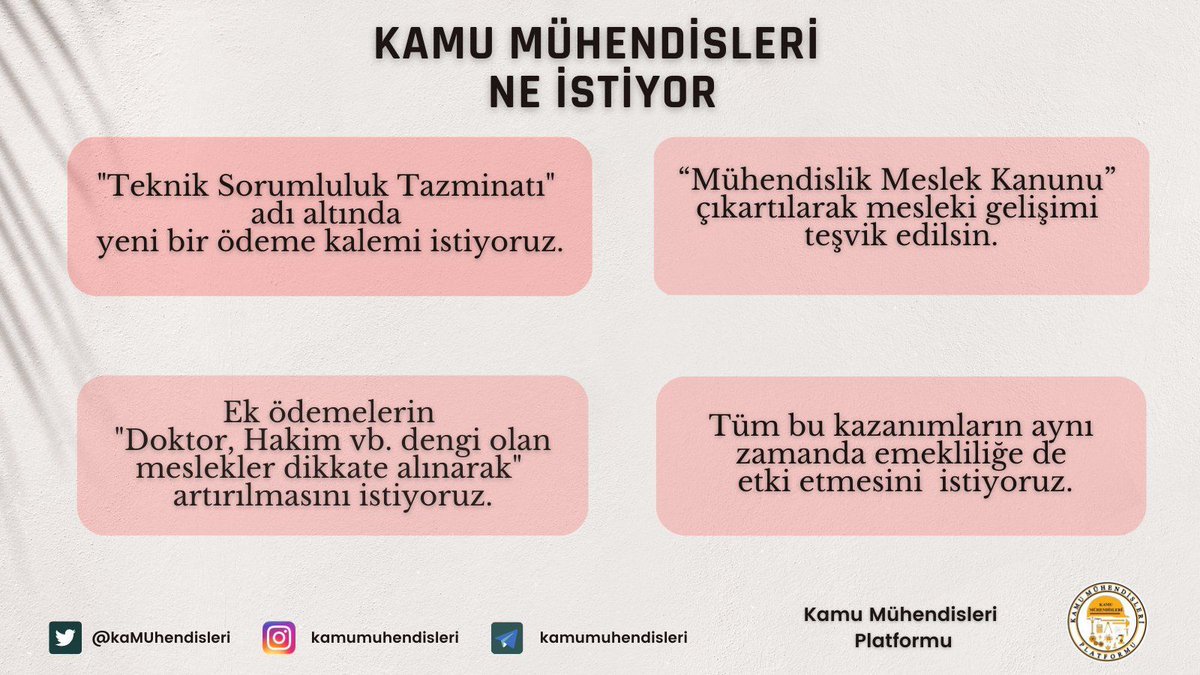 Ülkemizde teknik hizmetler sınıfının en üst noktasında görev yapan ve özel ihtisas gerektiren mühendislik mesleğinin unvan, yetki, kapsam, çalışma şartları, kariyer basamakları, meslekte uzmanlaşmanın ve mesleki gelişimin düzenlenebilmesi için bir “Mühendislik Meslek Kanunu”na