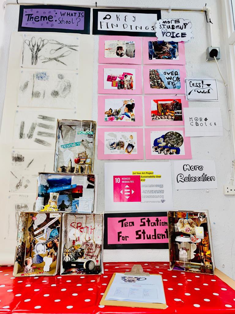 curragh_cc's tweet photo. 1st yr Art Sustainable Development Project based on SD Goal 10: Reduced Inequalities.  ♻️🗑️🌍Student groups used their voice to explore inequalities which may or may not exist in school society. @Take1_Programme @KWETB #Sustainability #ethosinaction https://t.co/qYi0kGnNDj