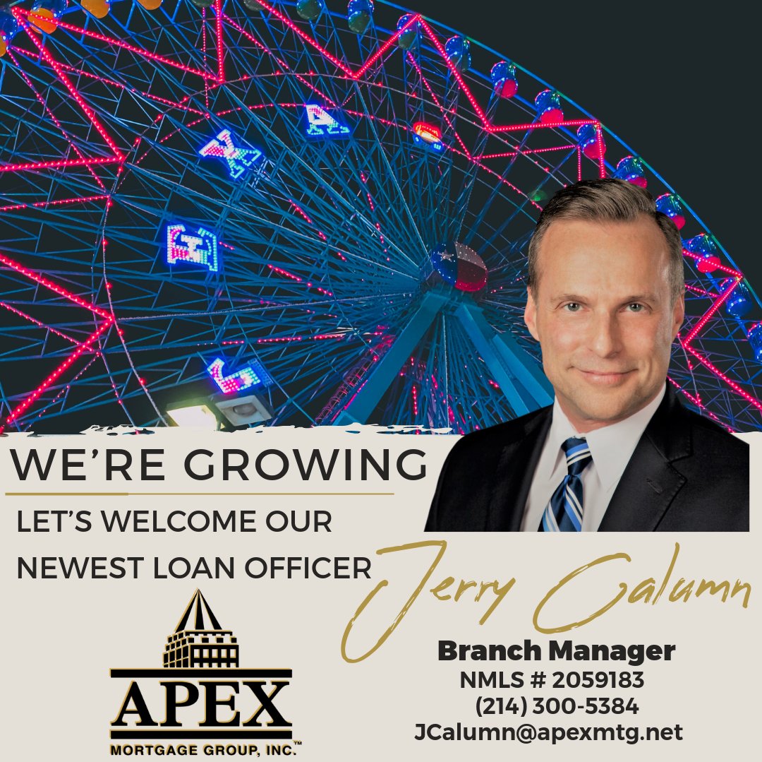 mortgagemarshal's tweet photo. Welcoming Jerry Calumn as our newest Branch Manager to the Dallas/Fort Worth, TX market! #HereWeGrow #ApexMortgageGroup #LegacyTeam #TimeKillsDeals to the Dallas/Fort Worth, TX market! #HereWeGrow #ApexMortgageGroup #LegacyTeam #TimeKillsDeals https://t.co/Yh4lCGLDbA