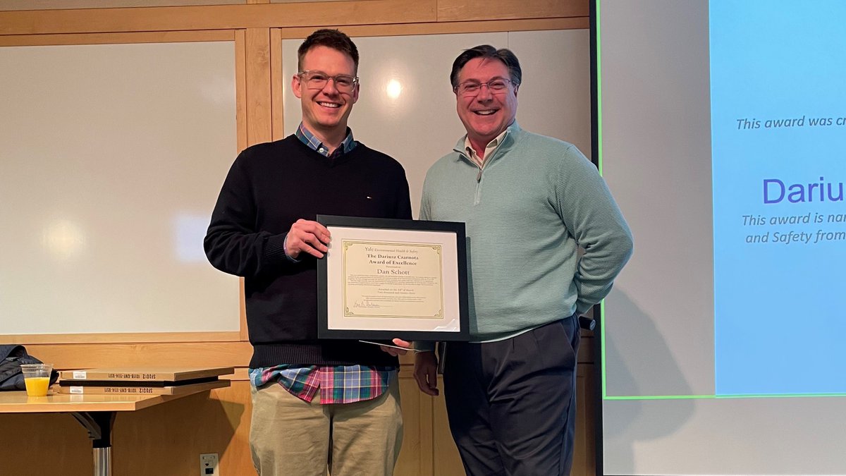 YaleEHS's tweet photo. EHS celebrated its 2022 Employee Award Winners at its staff meeting on March 24th. Congratulations to Liz DeChello, Employee of the Year, along with Emily Bludnicki and Dan Schott, Dariusz Czarnota Award of Excellence winners. https://t.co/E1MefqFHnE #yaleehs https://t.co/jlwQMxjnH5