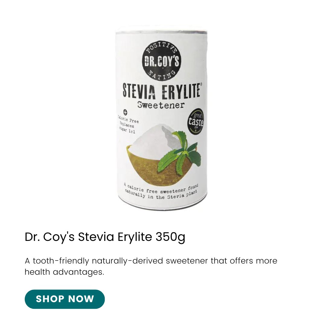 Dr. Coy's Stevia Erylite is naturally derived and tooth friendly. Stevia is frequently promoted as a secure and beneficial sugar alternative that may be used to sweeten food without the risks to one's health associated with refined sugar. #drcoys #stevia #toothfriendly