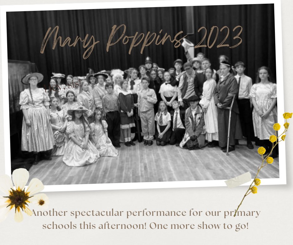 Well it’s nearly a wrap for the cast. Thanks Mrs Nevin for this picture from this afternoon 😀 The final show starts at 7pm tonight #marypoppins #schoolperformance #performingarts
