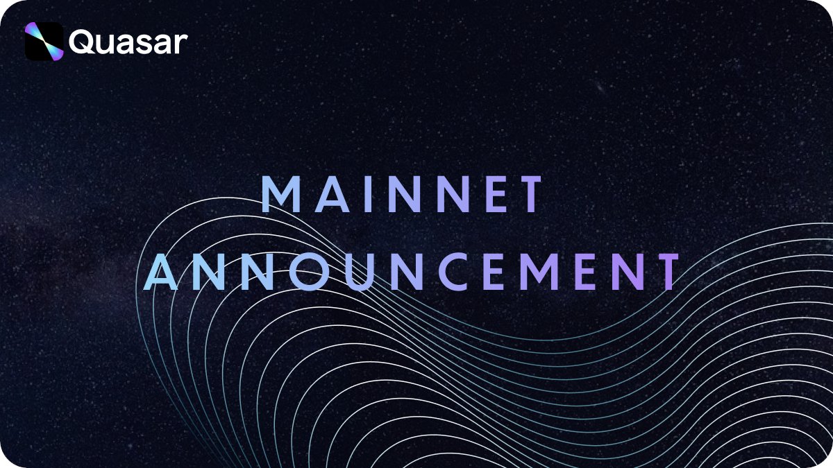 The time has come! Mainnet is LIVE: 

app.quasar.fi 

Access our first fully functional interchain vault, OSMO PRO, to enter multiple Osmosis liquidity pools with a single click. 

The vault will auto-compound generated returns while gathering unique incentives.

1/