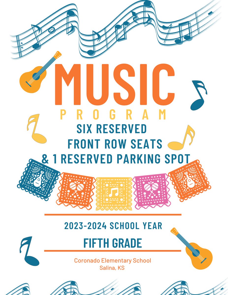 Don't forget we will have a Silent Auction for 6 reserved front row seats at each grade level music concert AND a reserved parking space for the evening as well. Bids closing at 7:30 p.m. Winners will be announced at the time the raffles are drawn as well!