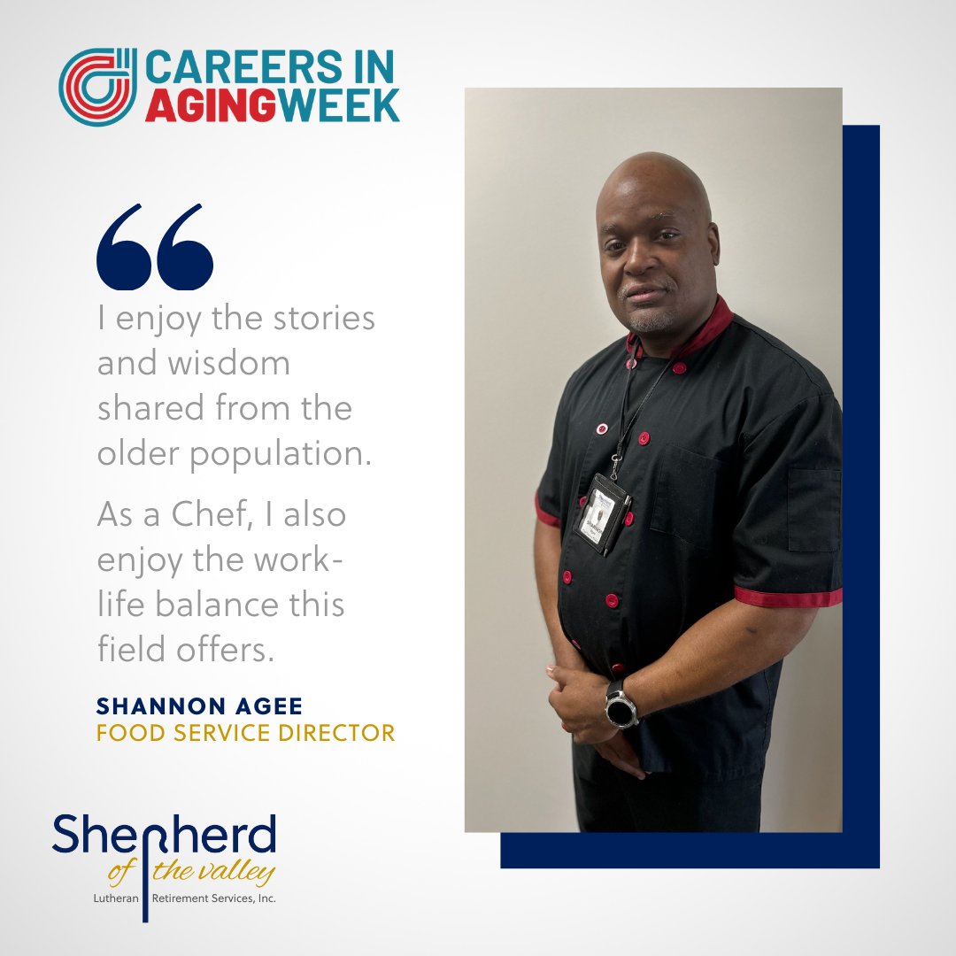 ShepherdOTV's tweet photo. Along with clinical roles, there are a variety of diverse career paths in aging! Meet Shannon- Through a career in aging, Shannon connected his compassion for seniors with his culinary talents!#careersinaging #nursing #housekeeping #dietary #homehealth #leadingage #leadingageohio https://t.co/mCRcvR2Zc2