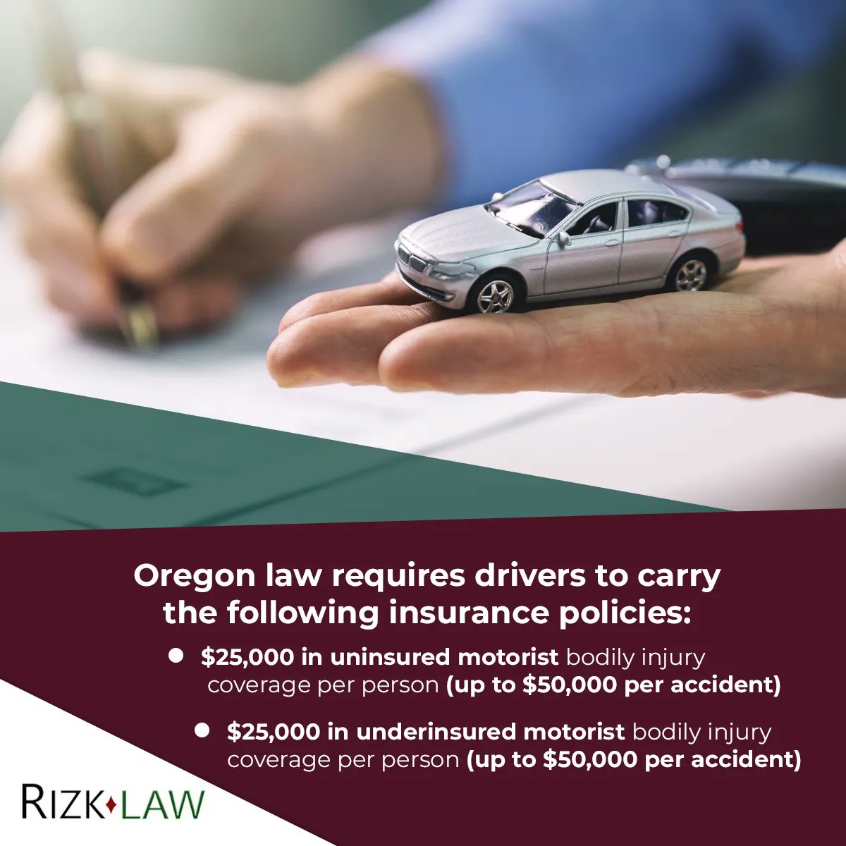 RizkLaw1's tweet image. Oregon's insurance laws can be confusing, but it's important to carry the state's required policies📝 🚗  Our lawyers can answer all your questions and review your policies to help you better understand them. 

#PIPInsurance #RequiredInsurance #Portland #PDX #PortlandLawyer