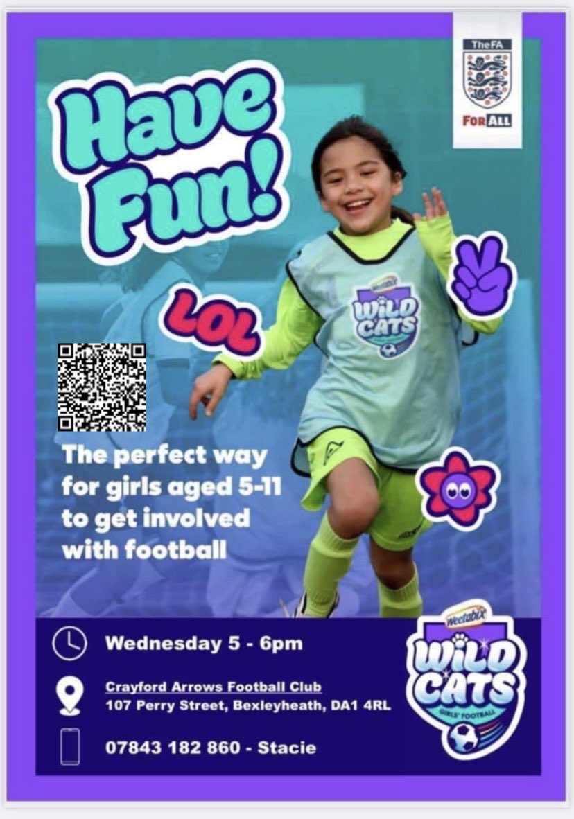 Crayfordgirls's tweet photo. Wildcats is the perfect way for young girls to star their footballing. Our very successful wildcats centre is approaching its 4th birthday 🥳🥳🥳
In those 4 years we have created an amazing 8 new girls teams. #wildcats @LondonFA @CArrows_1981 https://t.co/tYAeVXbw1z