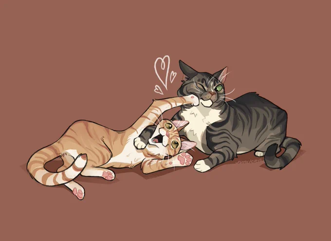 Two commissions I finished this week! One of two fashionable kittens called Ham and Cheese  for  -and a silly young cat named Pickle and his older sister Rosie  for @ soupydoodle on IG! If you're interested in a commission, check out my pinned tweet! 