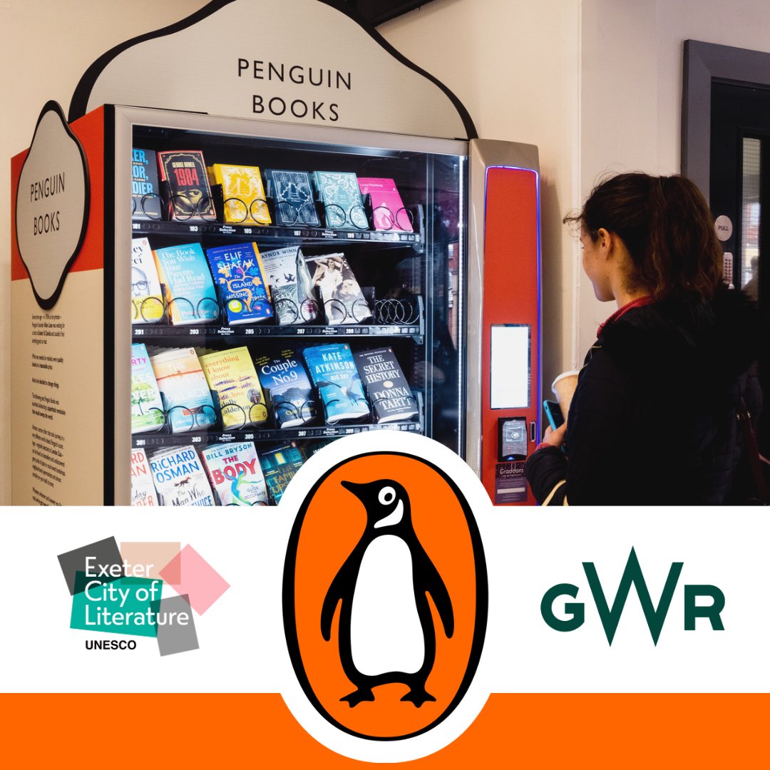 GWR (@gwrhelp) on Twitter photo We are so excited to host the first ever <a href="/PenguinBooks/">Penguin Books</a> book vending machine at Exeter St Davids station.
Profits will be shared between local independent <a href="/bookbagbookshop/">Bookbag</a> and <a href="/ExeterCityofLit/">Exeter City of Literature</a>.
Who will be picking up a good read next time they’re passing through? We are so excited to host the first ever <a href="/PenguinBooks/">Penguin Books</a> book vending machine at Exeter St Davids station.
Profits will be shared between local independent <a href="/bookbagbookshop/">Bookbag</a> and <a href="/ExeterCityofLit/">Exeter City of Literature</a>.
Who will be picking up a good read next time they’re passing through?