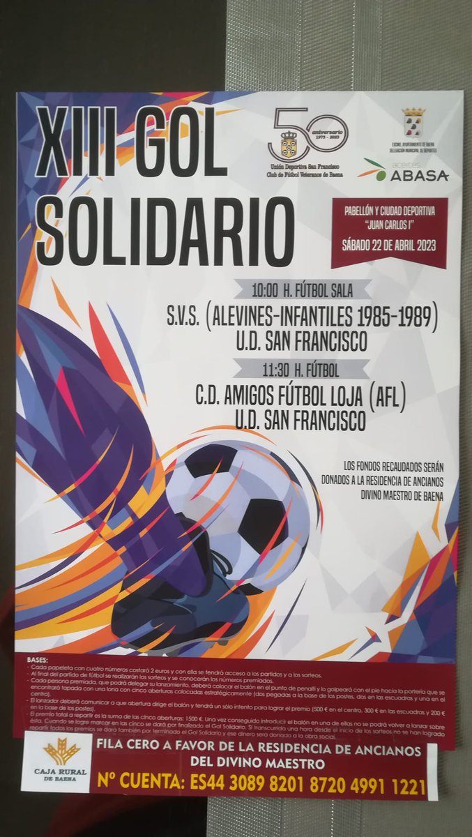 Sanfranfutsal's tweet photo. Pues ya tenemos uno de los primeros actos de este año tan especial para nosotros. Nuestro 50 aniversario. Adelantamos nuestro Gol Solidario con dos auténticos partidazos!! Os esperamos!! https://t.co/LwEopt0GAK