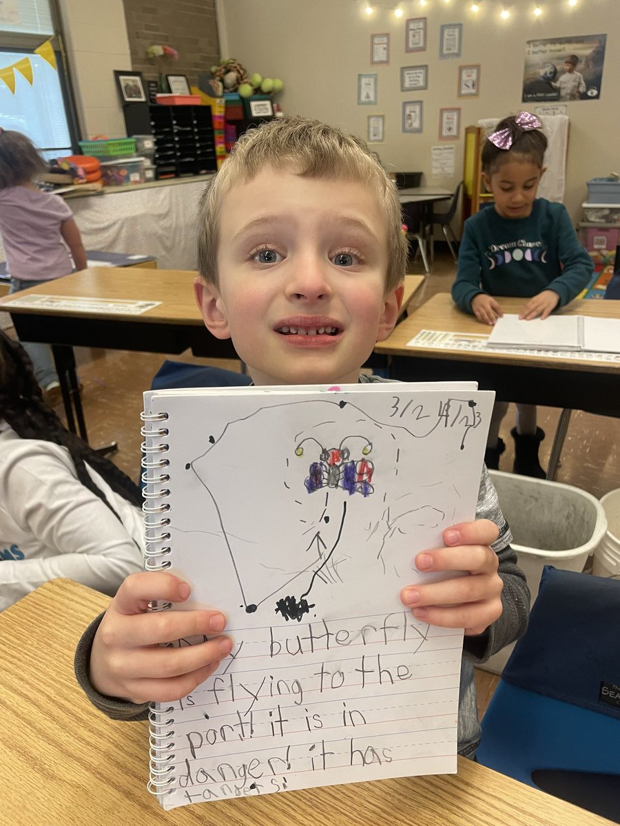 Today we learned how to draw a butterfly and then wrote about where our butterfly is flying to!