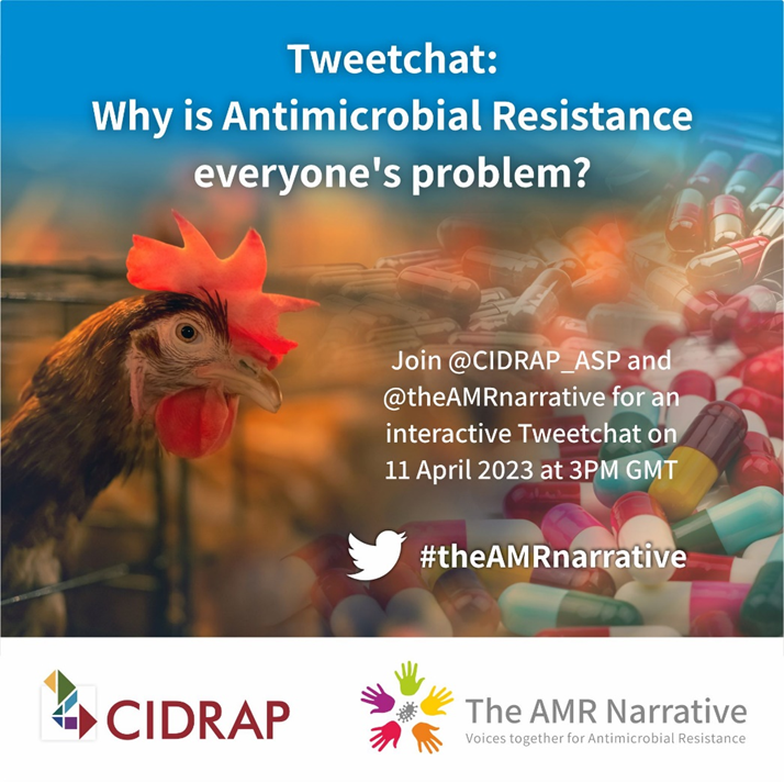 theAMRnarrative's tweet photo. Join @CIDRAP_ASP and @theAMRnarrative for another chat on the 11th of April when we will have a discussion about why #AMR is everyone's problem - including consumers, patients, and other stakeholders across the #OneHealth spectrum!

Our blog to follow next week!

#theAMRnarrative https://t.co/OCDDuAchSY