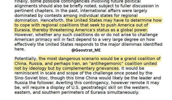 Geostrat_ME's tweet photo. From #Brzezinski’s “The #GrandChessboard”

The #US worst nightmare has come true 
@AirAttacheoffi1
@HoseinMortada 
@RaniaKhalek
@AlyHussinMahdy
@MFA_China 
@mfa_russia
@AnnaLeaJacobs
@criticalthreats 
@jaccocharite 
@lorienttoday 
@timourazhari 
@andreas_krieg 
@alishoeib1970 https://t.co/JqT9T1TZcY
