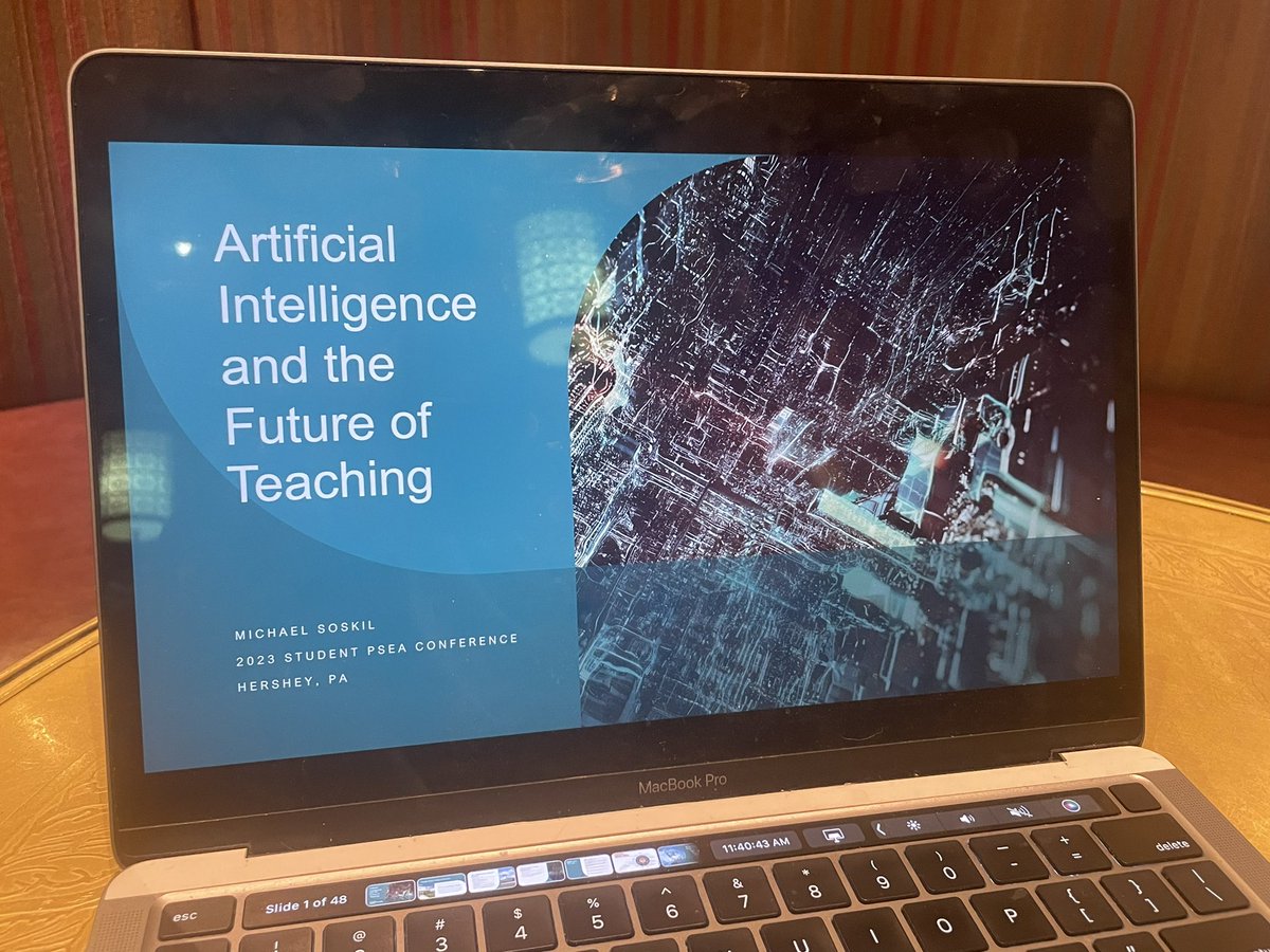 Great session w/ thoughtful pre-service teachers at #SPSEA23. 1st time doing this talk - focusing on values education should be based upon, culture we need for holistic ed, our professional responsibilities, &amp; how those ideas interact w/ rapid integration of A.I. in schools.
