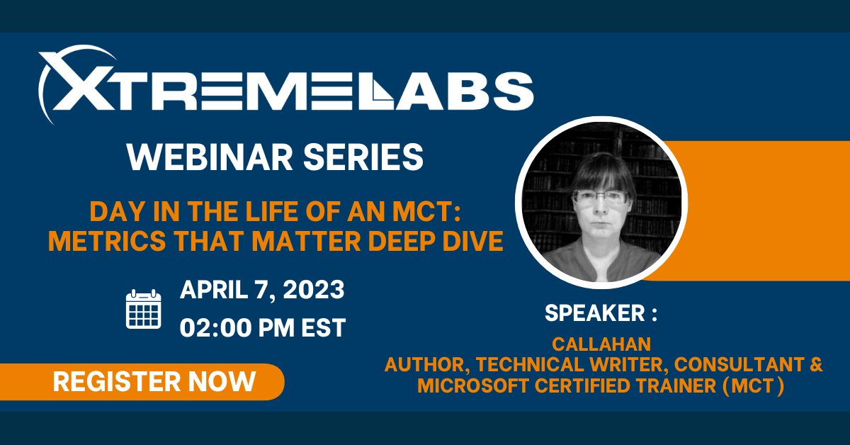 Register for the first webinar in our new Day in the Life of an MCT webinar series.This first webinar will cover Metrics that Matter (MTM) from the MCT perspective. Register Now! #Xtremelabs #digitallearninglabs #handsonlabs #webinar #microsoft #mct

xtremelabs.io/about-xtremela…