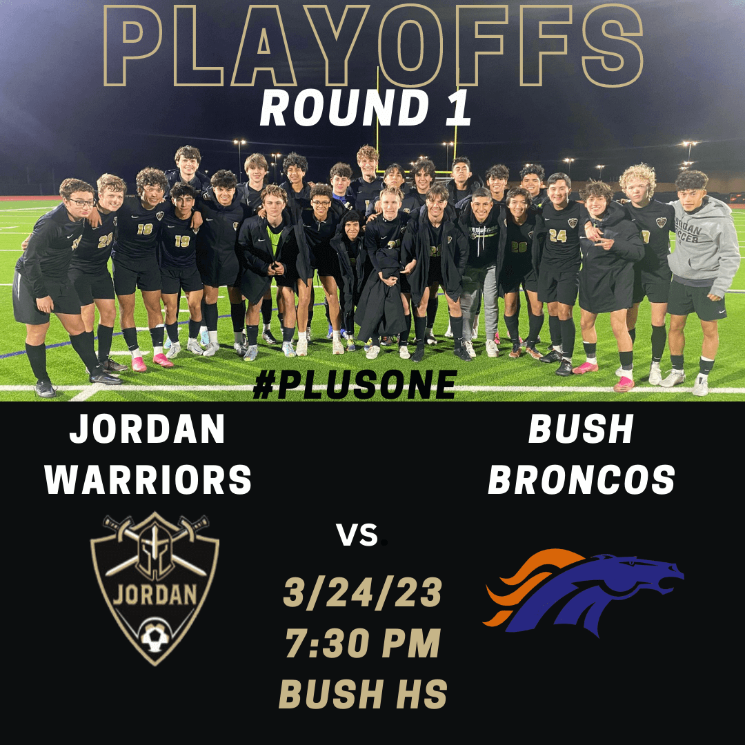 KatyJordanBSoc's tweet photo. Bi-District Match tonight vs. Bush at Bush HS! Go support @katyjordanGSOC 5:30pm kickoff at Mercer Stadium & finish your night supporting our boys at Bush! #earnonemore #plusONE @JordanHSAthlet1 @JHSWarriors_ABC https://t.co/cJh5k00jNb