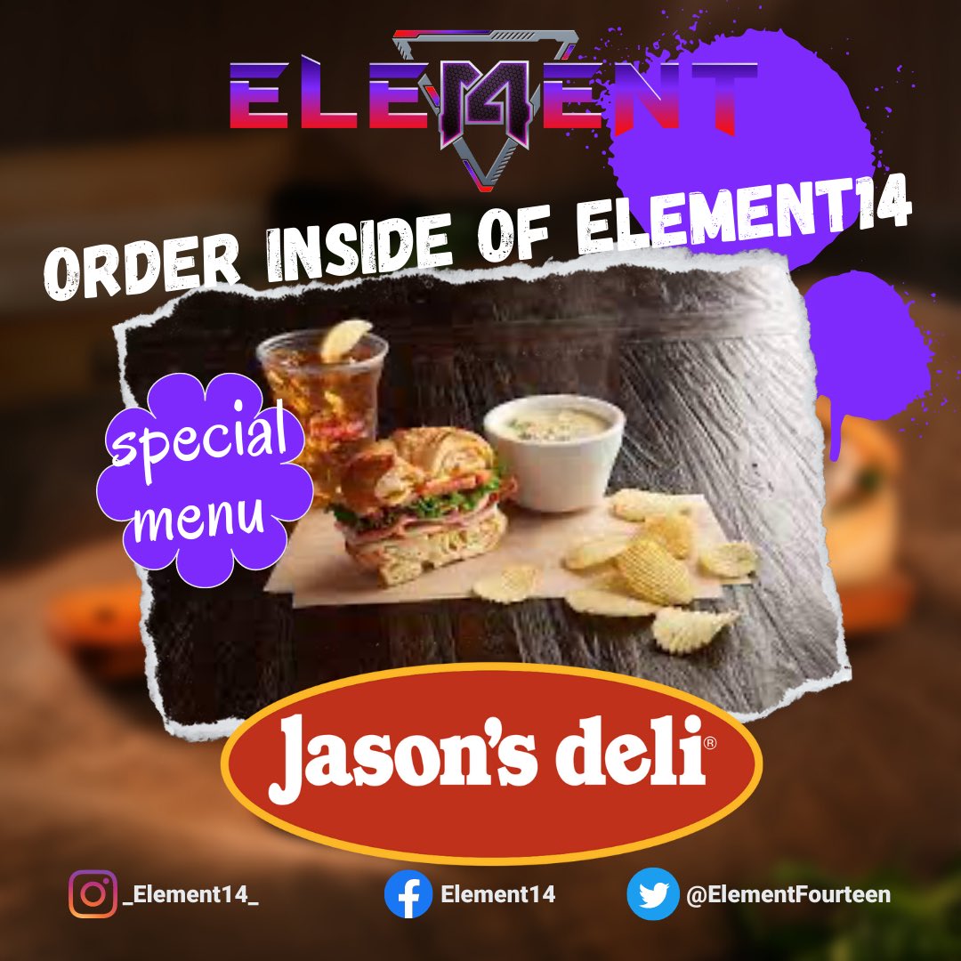 Come Have Lunch AT Element14!!

We have a great Jason’s Deli Menu To Select From !

#element14 #e14 #fridayfood #fridayvibes #foryou #midlandtexas #odessatexas #lubbocktexas #elpasotx #andrewstexas #snydertexas