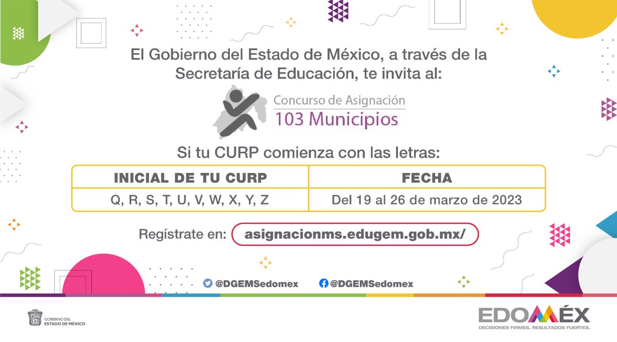Cbt2Tol's tweet photo. Si tu CURP inicia con las letras Q,R,S,T,U,V,W,X,Y,Z, tienes del 19 al 26 de marzo para realizar tu registro para el Concurso de Asignación a la Educación Media Superior para los #103MunicipiosEdoméx
#EducaciónFuerte
👉Link: https://t.co/1XFoyyA8AZ https://t.co/153OPnrI9G