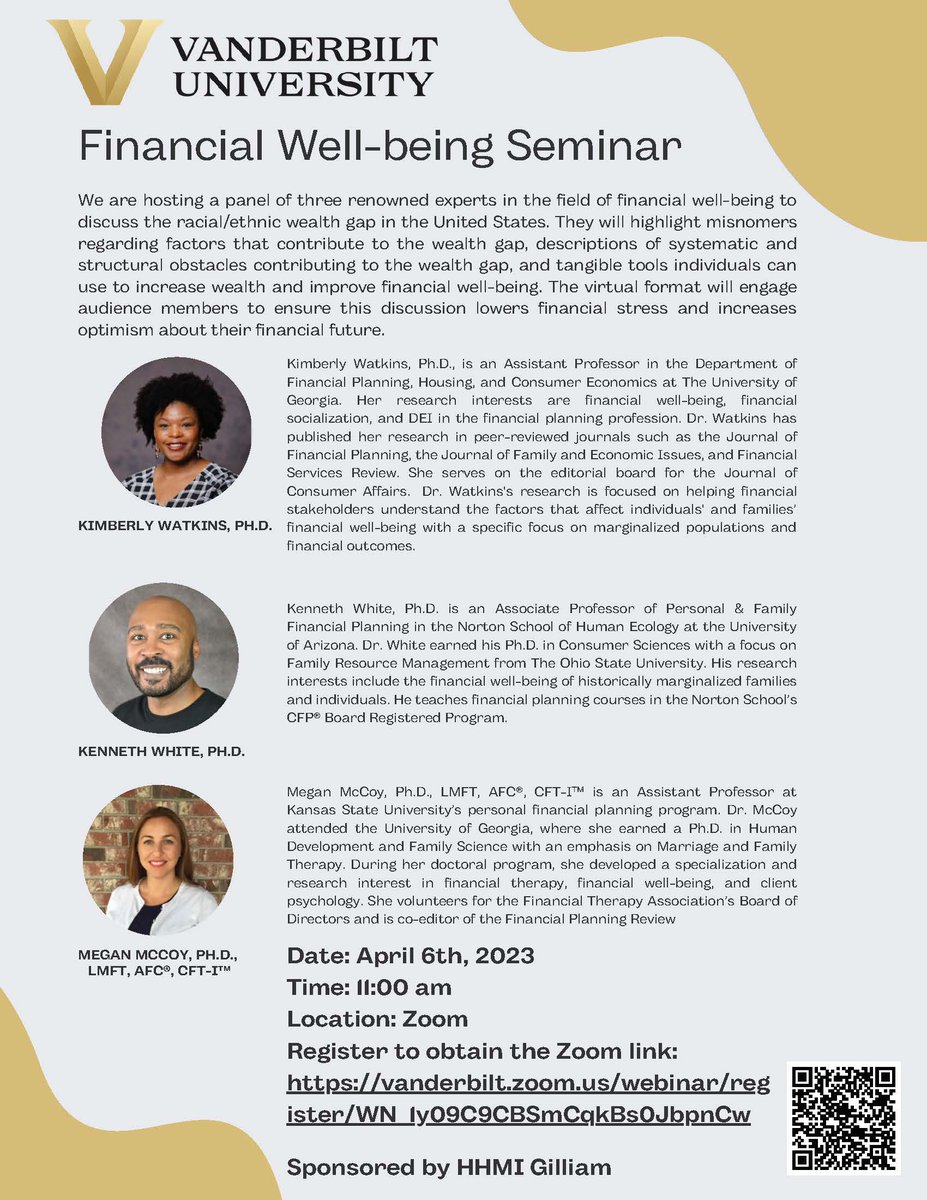 How do you plan financially when you're a grad student? Join us, April 6 at 11 AM (CT) to find out! #FinancialLiteracy #WealthGap #Finances #FinancialPlanning #GraduateStudent @Mari_Byndloss