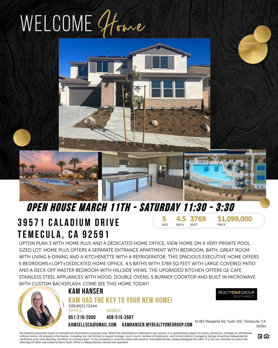 KamSellsCA's tweet photo. 📍Open House Alert🏠 Sunday 11-3 March 26 Come buy &amp; see this big beauty! #dreamhome
#realestateagent
#newhome
#househunting
#homesforsale
#justlistedtemecula
#realestate
#temecula
#buying #selling #buyrealestate 
#homebuying
#inlandempire
#realtyonegroupsouthwest
#realtyonegroup https://t.co/8W4I0MN7y2