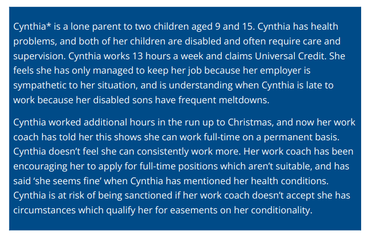 Really good note from @CitizensAdvice on in-work conditionality. 

Imo this case study summarises why the govt should be cautious about creating a benefits system that relies even more heavily on workcoach discretion:

citizensadvice.org.uk/about-us/our-w…