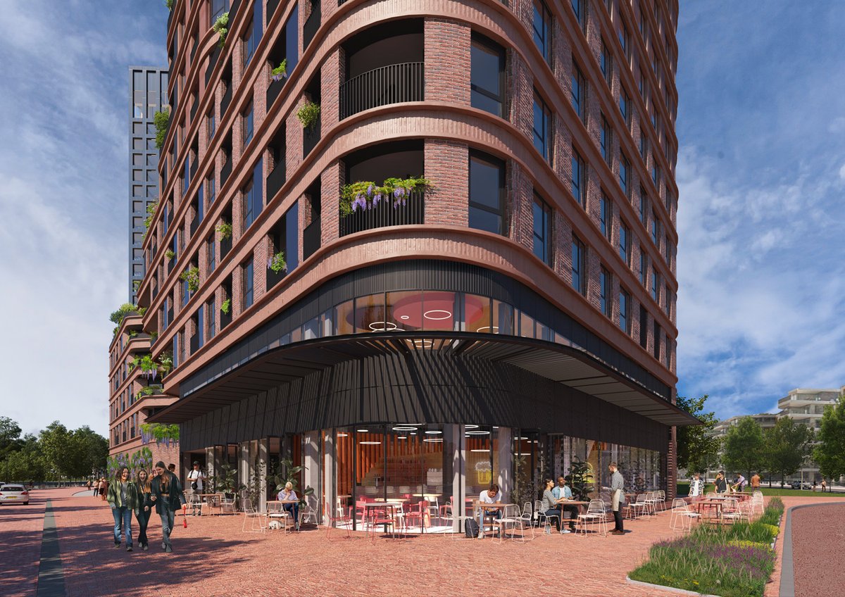 Construction starts on <a href="/mecanoo_/">Mecanoo</a>'s Brink Tower in Amsterdam! The 28-storey tower accommodates a mixed program with a commercial plinth, including 120 social rental homes, 30 care homes, a community centre and more than 250 medium-priced rental homes. More bit.ly/40CPMsd