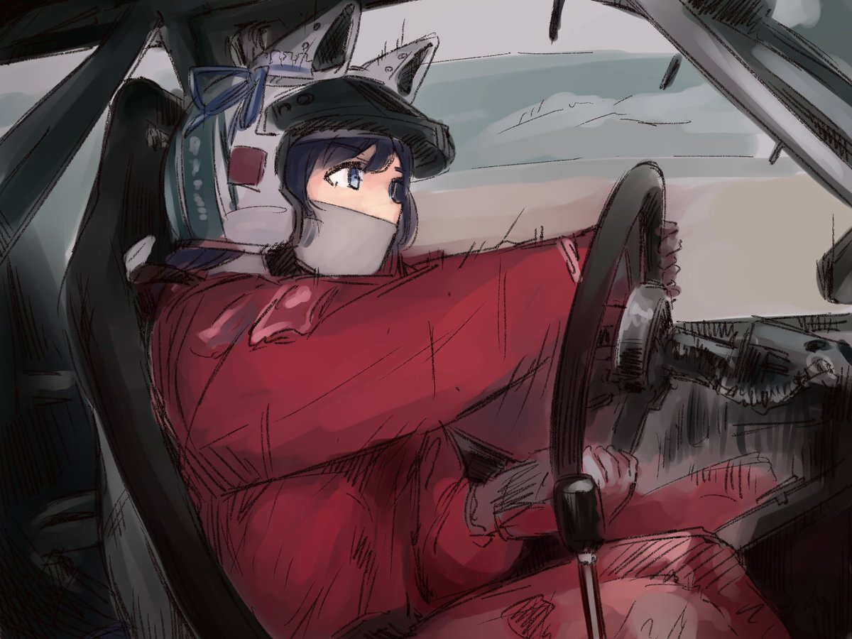 1girl driving solo steering wheel helmet ground vehicle gloves  illustration images