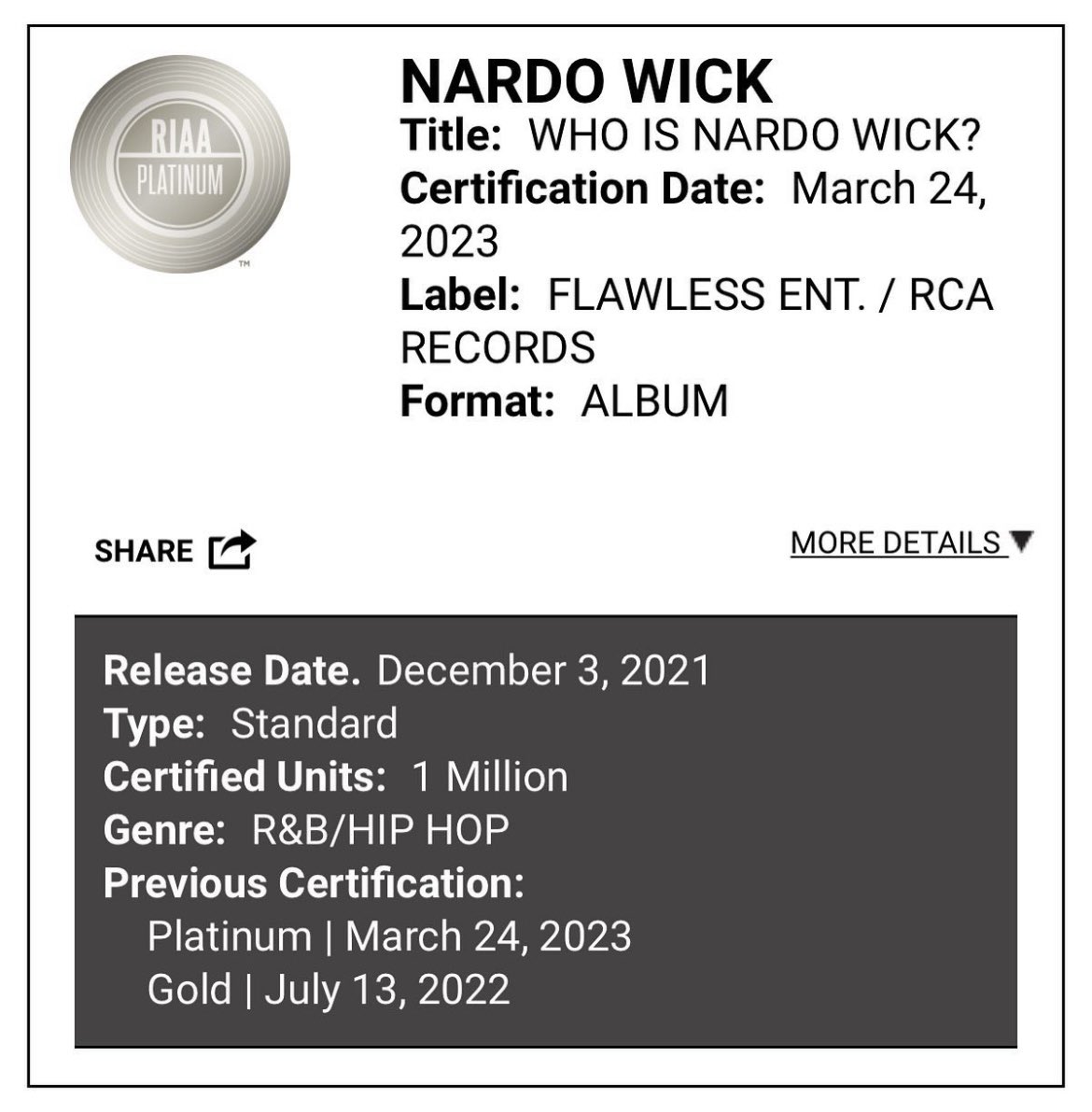 💿Platinum with <a href="/NardoWick/">WICKMAN</a> 
I used to dream about this everyday!
Hard work pays off. God is great🙏🏼