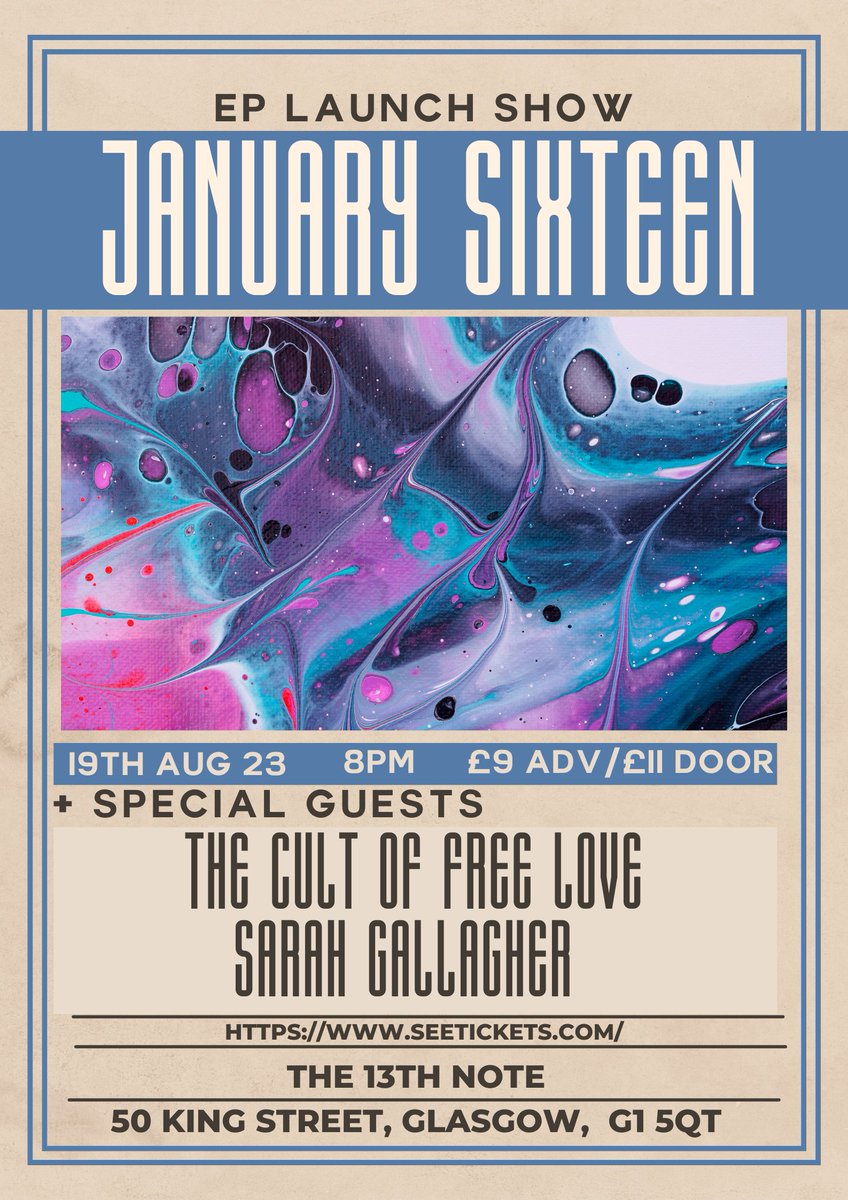 january16music's tweet photo. https://t.co/KM24Co3DOo
One week today until release of our second single Further Education!!
And tickets for our gig in August available at the link ๐
#januarysixteen #13thnote #Glasgow #furthereducation https://t.co/Stao1lnGQL