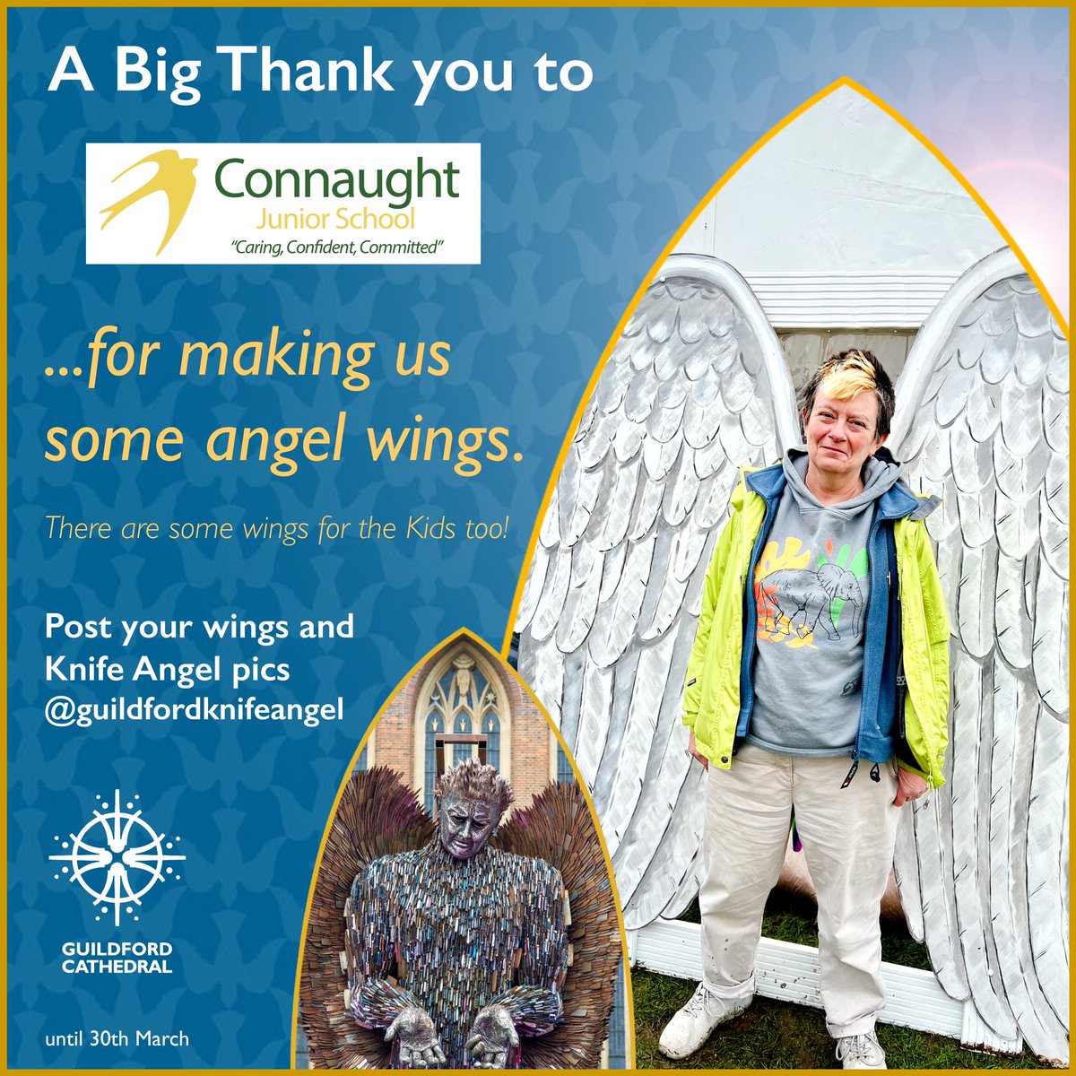 ConnaughtSch's tweet photo. We were very happy to supply these great Angel wings to @GuildCath for the @knifeangelG sculpture. The exhibit and wings move on to Bradford on 30th March so not long to see them now! https://t.co/WnzVj3zwOI