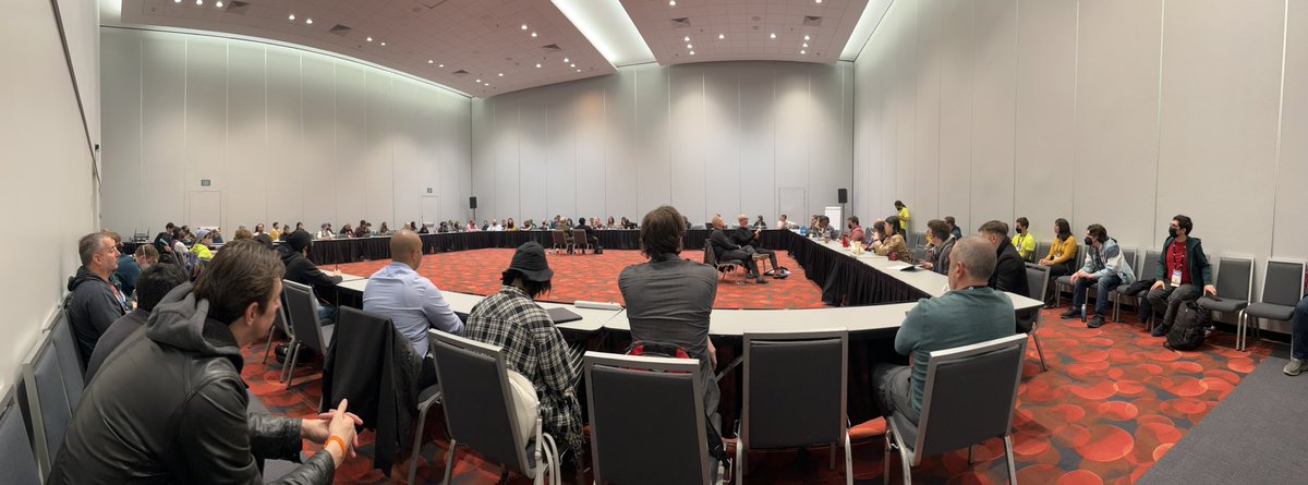 I remember the early <a href="/IGDAGameAccess/">IGDA Game Accessibility SIG</a> round tables I went to. Very small group, and we could have attended all pose for a picture at the end. 

And then attendance this year?! Center table full, people sitting along the walls. 

Amazing to see how much we’ve grown ❤️