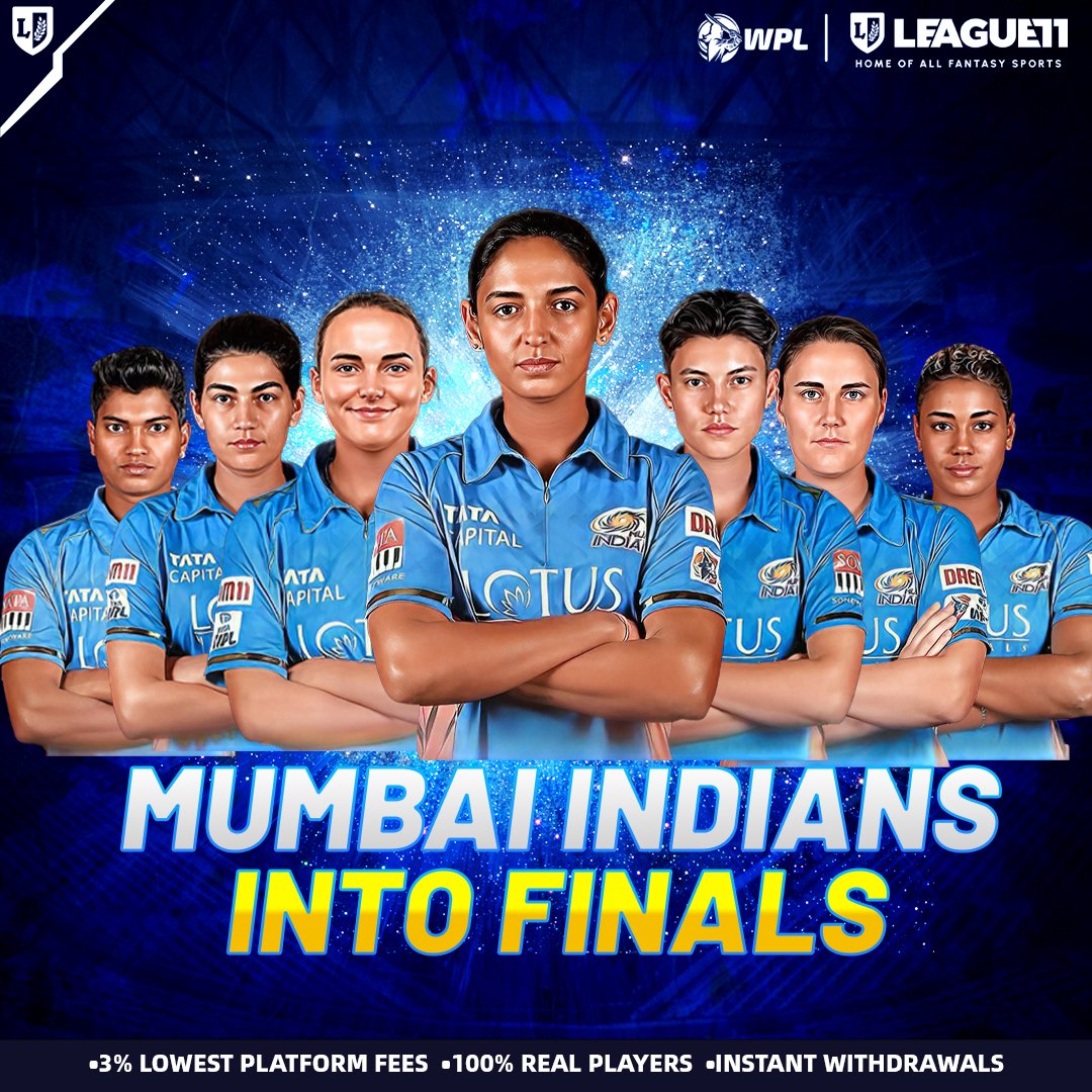 league11_in's tweet photo. What a smashing innings!😍
Mumbai Indians beats UP Warriorz by 72 runs and reaches in FINALS!🏆
CONGATULATIONS @mipaltan  
#WPL #WPLT20 #wplfinals #mumbaiindians #bestteamwpl #fantasycricket #fantasysports #bestfantasyapp #League11 https://t.co/Iqq6wE2Xiz