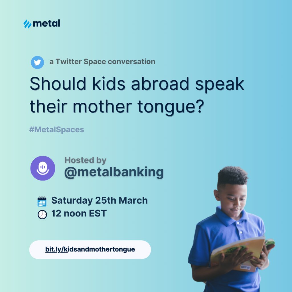 Fleapfinance's tweet photo. Let's chat: Should kids abroad speak their mother tongue?
Join us and share your thoughts! #MetalSpaces #Bilingualism #CulturalIdentity https://t.co/c3x82BVBKV