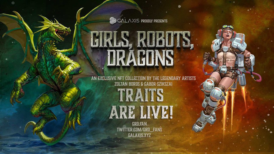 We’re happy to announce that the <a href="/GRD_Fans/">Girls Robots Dragons</a>  traits have been deployed using the Galaxis Platform and are now LIVE!

Maybe you are one of the lucky few who randomly received new exciting traits such as:

-Autographs
-One-on-one Meetings
-Acrylic painting
-Sketches and more!