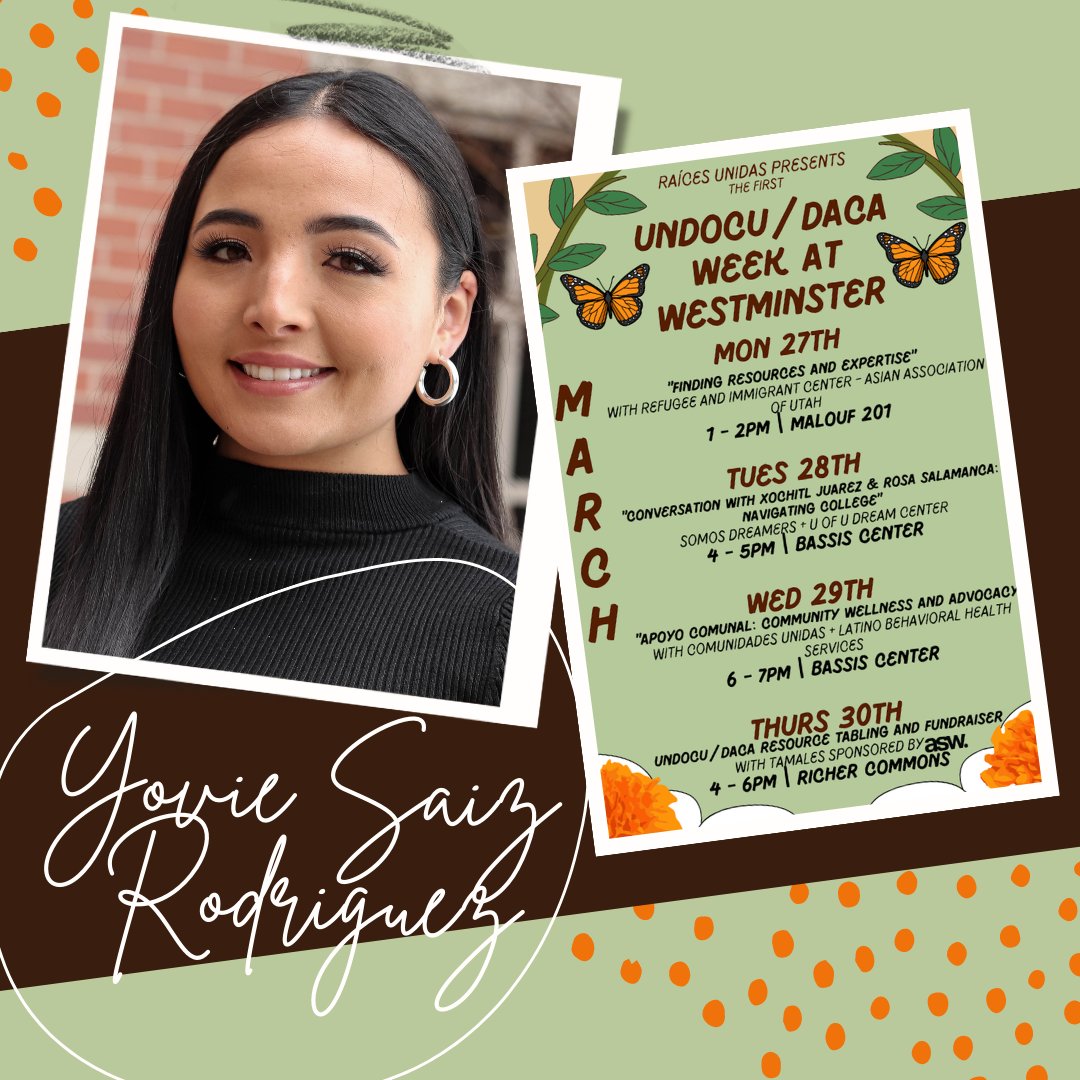westminmcnair's tweet photo. Highlighting Yovie Saiz Rodriguez (McNair Scholar & Raíces Unidas Coordinator) for helping to bring these amazing events to our campus.
#McNair #McNairScholars #UDOCU #DACA #WestminsterCollege #WestminsterMcNairScholars #UndocDaca #Apoyo #LatinX #Dacamented #RaícesUnidas https://t.co/NJKOw3ud0L