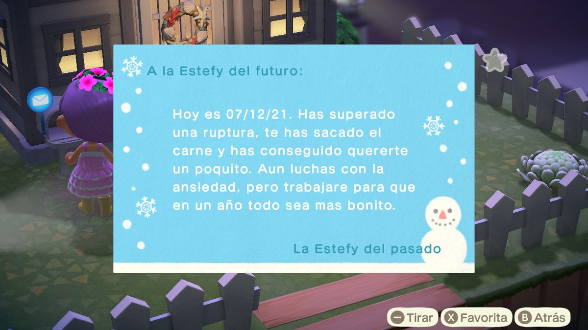 islaflor_estefy's tweet photo. Cada 7 de diciembre desde 2020 me programaba una carta para ver cuanto había avanzado en un año, hoy puedo decir que he dado pasos de gigante con la ansiedad y que todo es más bonito :) #AnimalCrossing #ACNH #NintendoSwitch https://t.co/CHQBn3mxHE
