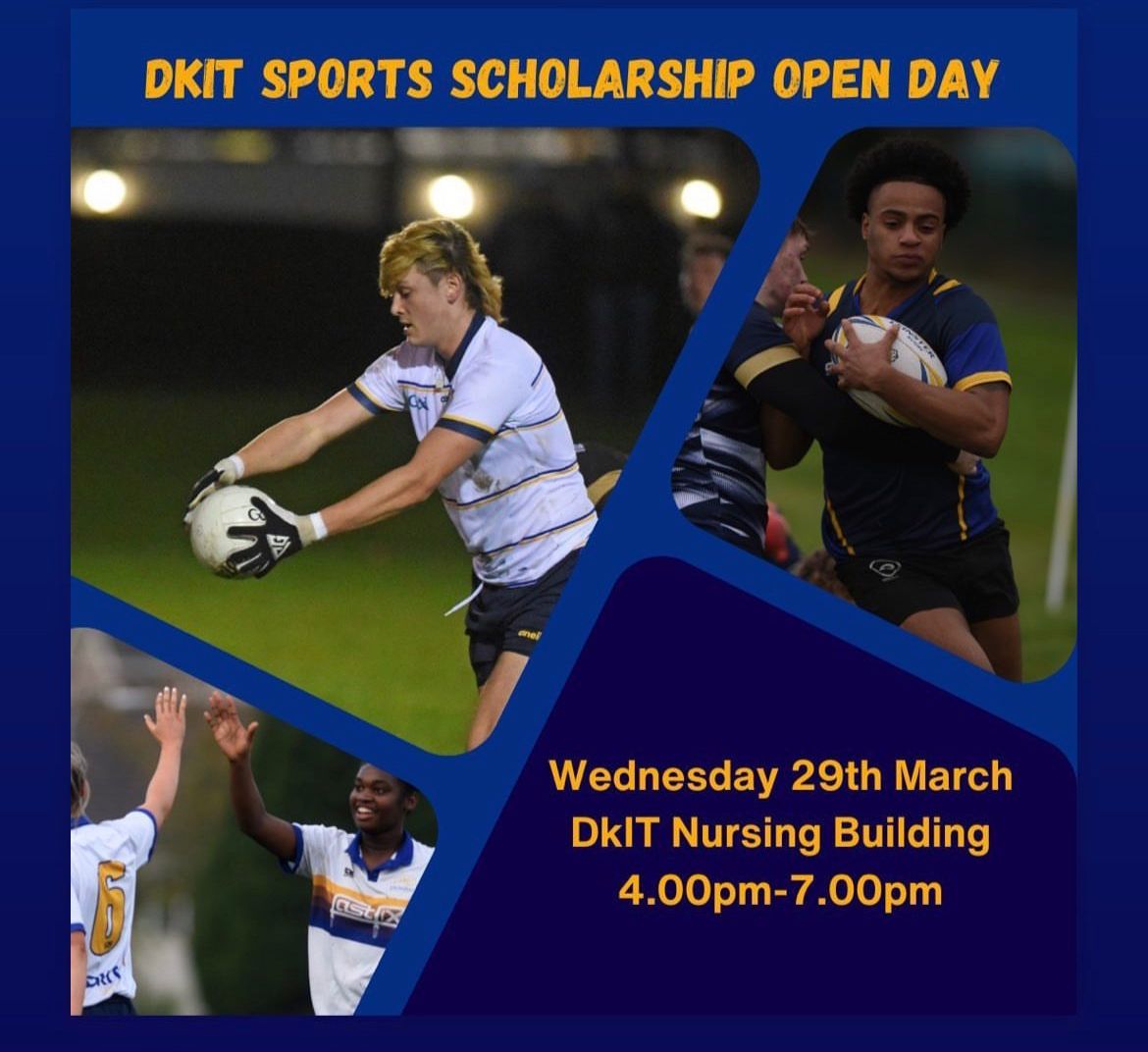 DkIT has now launched the Sports Scholarship programme for 2023. To find out more why not pop along to our open day this Wednesday.Register for the event online at Spring 2023 Open Evening at Dundalk Institute of Technology / Events / DkIT - Dundalk Institute of Technology
