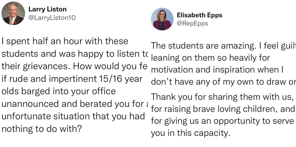 parkernoelle's tweet photo. Contrast these 2 public officials who were elected to serve and represent us. I am endlessly thankful to know @RepEpps is there fighting for all of us. https://t.co/5uhbokCYYm