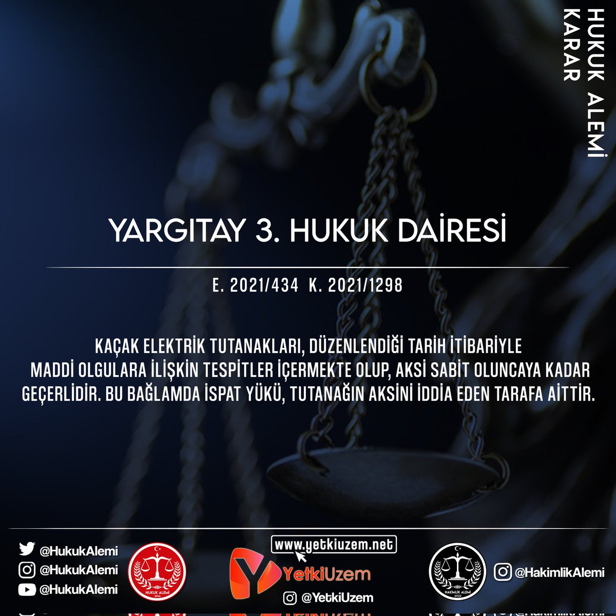 HukukAlemiAV's tweet image. Bu karar hakkında ne düşünüyorsunuz? 

Yargıtay 3. Hukuk Dairesi
E. 2021/434
K. 2021/1298

#kaçak #elektrik #tespit #ispat #tutanak