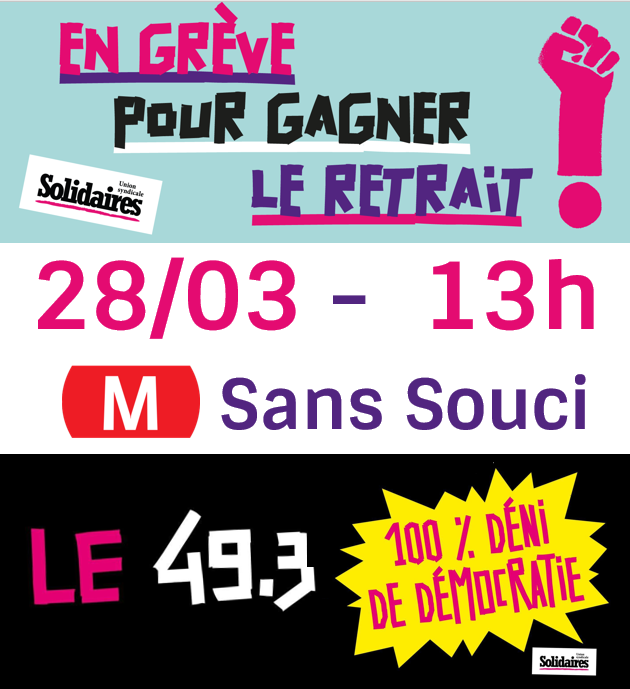 SolidairesRhone's tweet photo. 28 mars : toutes et tous en grève et en manif 
ON VA GAGNER
https://t.co/XE3BuxZxC6
#greve28mars #NonALaReformeDesRetraites #60ans #lyon https://t.co/h1gPMvROBk